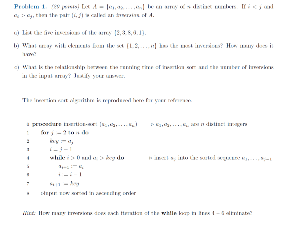 Solved Problem 1 Points Let A Fa An Be An Array Chegg Com