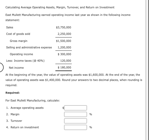Solved Calculating Average Operating Assets, Margin, Turn
