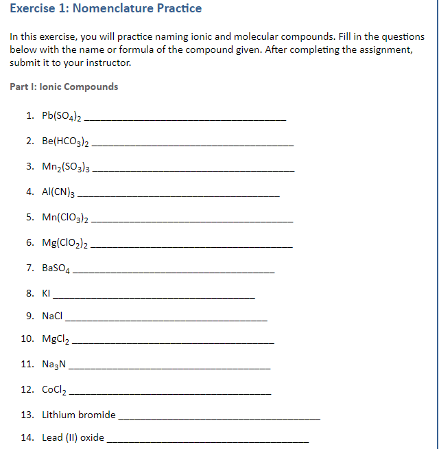 Solved Exercise 1 Nomenclature Practice In This Exercise