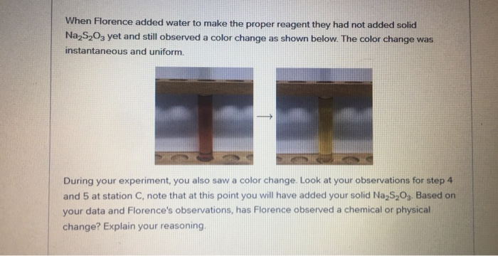 Solved Experiment 3. Add 1 crystal Na2S2O3 to | Chegg.com