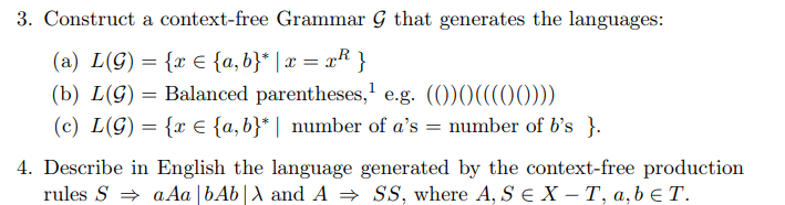 Solved 3 Construct A Context Free Grammar G That Generat Chegg Com