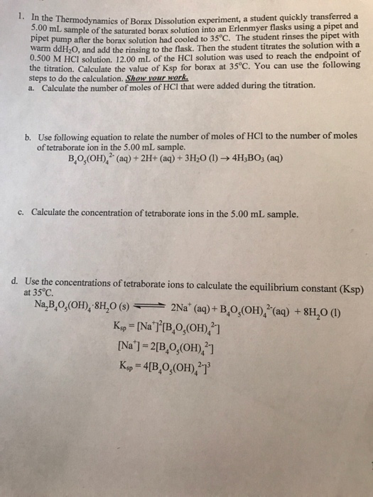 In The Thermodynamics Of Borax Dissolution Experiment Chegg 