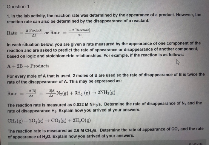 Solved Question1 1 In The Lab Activity The Reaction Rat Chegg Com