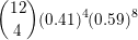 \small \binom{12}{4}(0.41)^{4}(0.59)^{8}