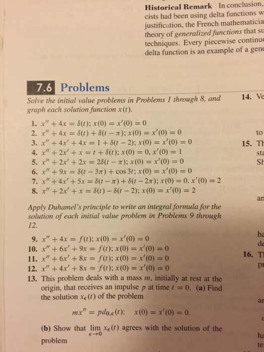 Solved Solve The Initial Value Problem X 2x 2x 2delta Chegg Com