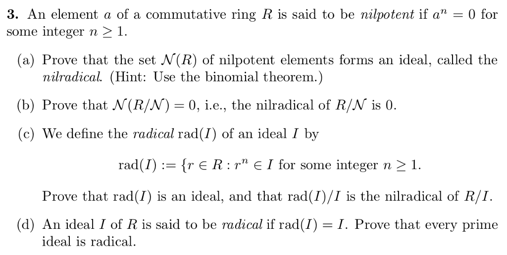 Solved 3. An element a of a commutative ring R is said to be | Chegg.com