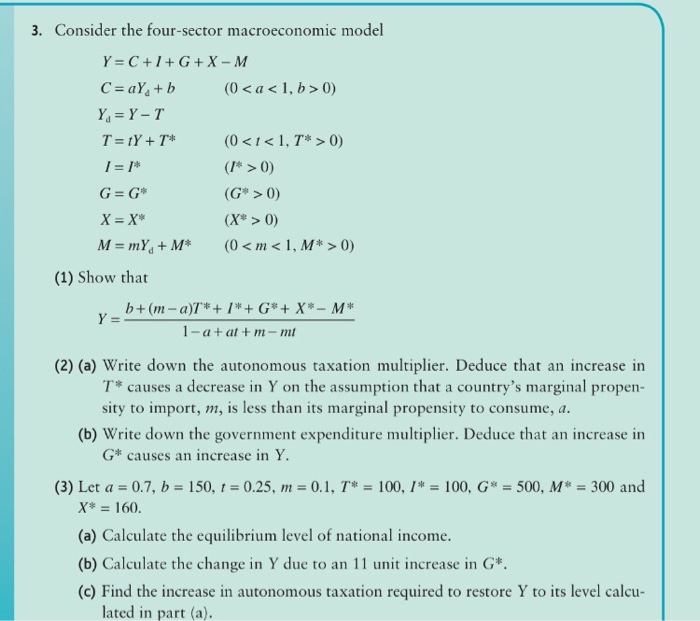 Solved 3 Consider The Four Sector Macroeconomic Model Chegg Com