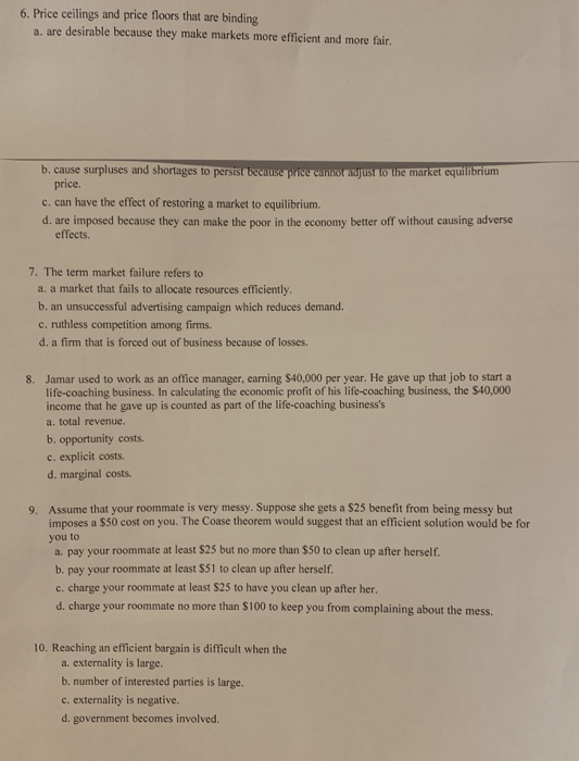 Solved 6 Price Ceilings And Price Floors That Are Bindin