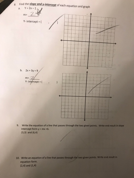 Solved Find The Slope And Y Intercept Of Each Equation