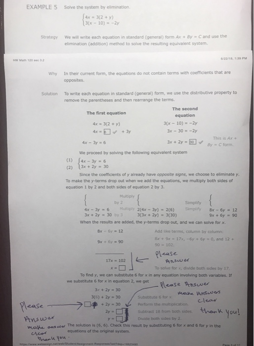 Example 5 Solve The System By Elimination X 3 2 Y Chegg Com