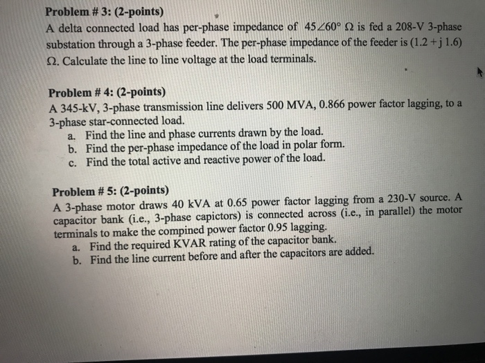Solved Problem 3 2 Points A Delta Connected Load Has