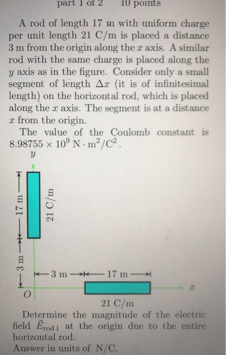 Solved Part I Of 2 10 Points A Rod Of Length 17 M With Un Chegg Com