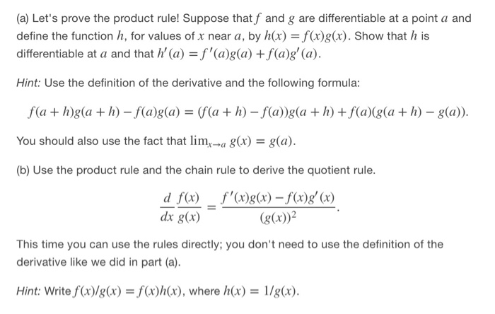 A Let S Prove The Product Rule Suppose That F And Chegg Com