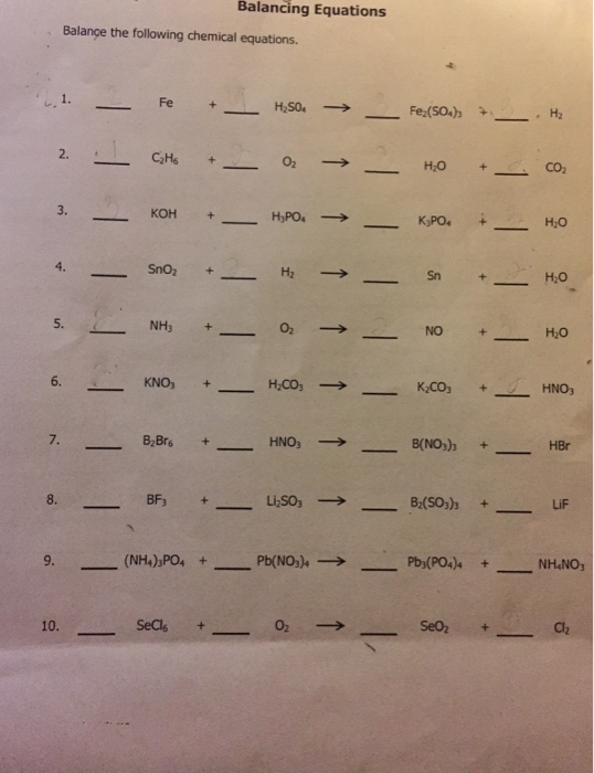 Solved: Balance The Following Chemical Equations. | Chegg.com