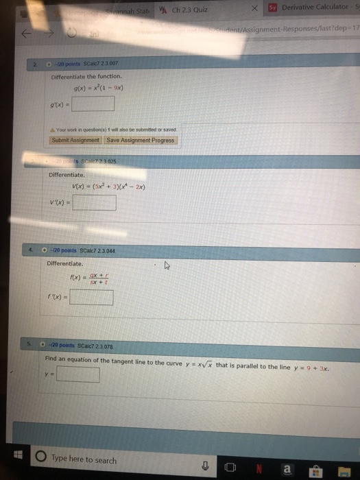 Solved Ch 2 3 Quiz Derivative Calculator S Nment Respo - 