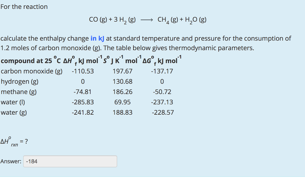 Solved For The Reaction Co G 3 H2 G Ch4 G H2o G Chegg Com