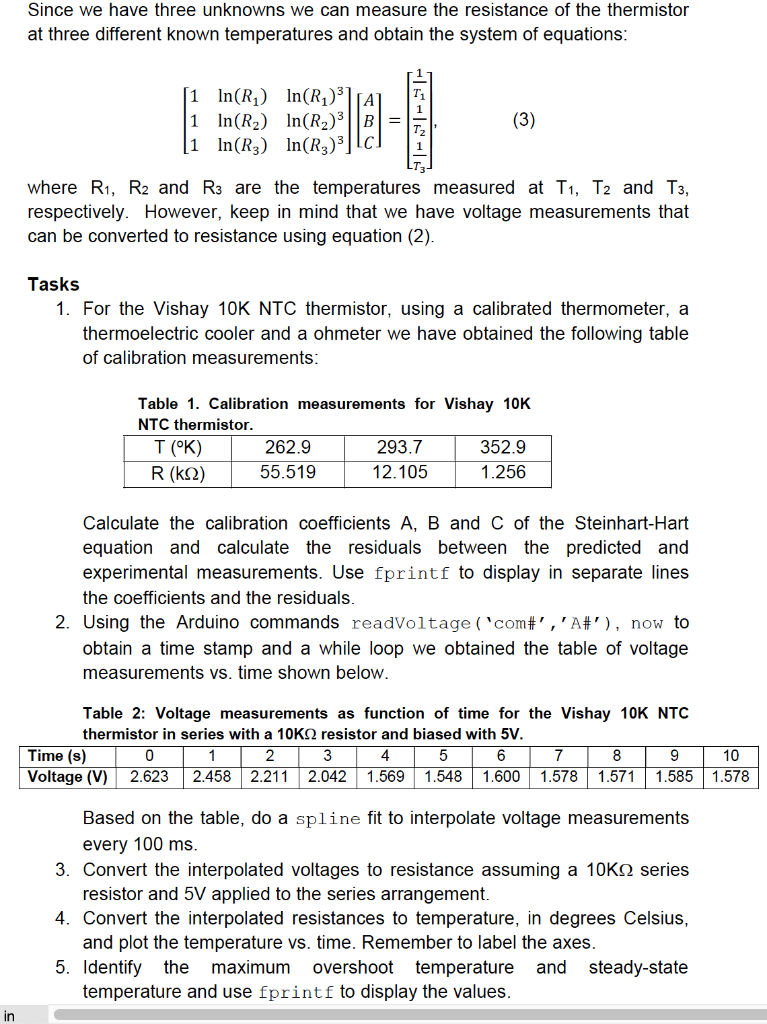 Matlab problem! For the Vishay 10k NTC thermistor