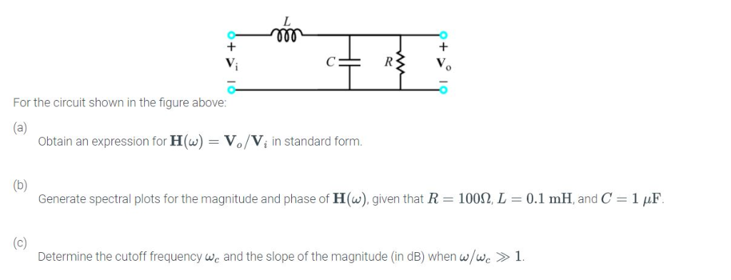 Solved For The Circuit Shown In The Figure Above A Obt Chegg Com