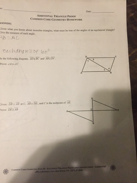 additional triangle proof common core geometry homework