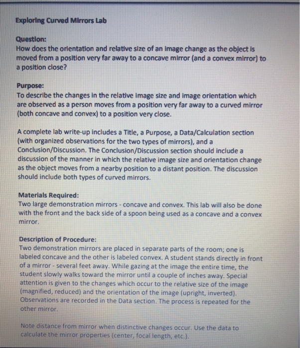 Solved Exploring Curved Mirrors Lab Question How Does Th Solved Exploring Curved Mirrors Lab Question How Does Th