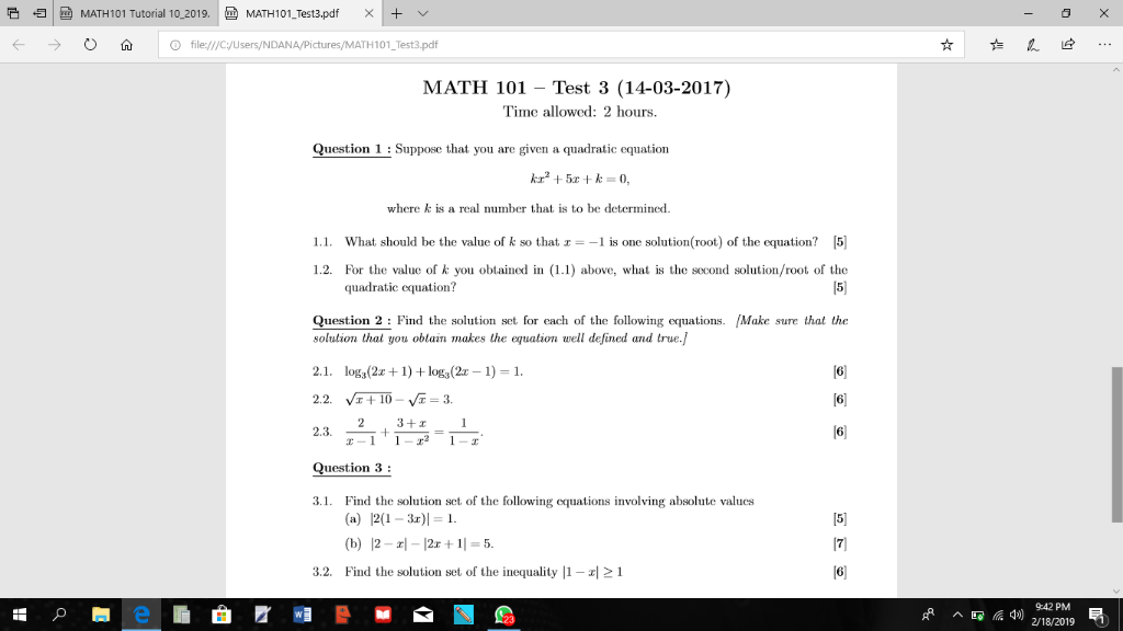 Solved そ5 色math 101 Tutorial 10 19 Math 101 Test3 P Chegg Com