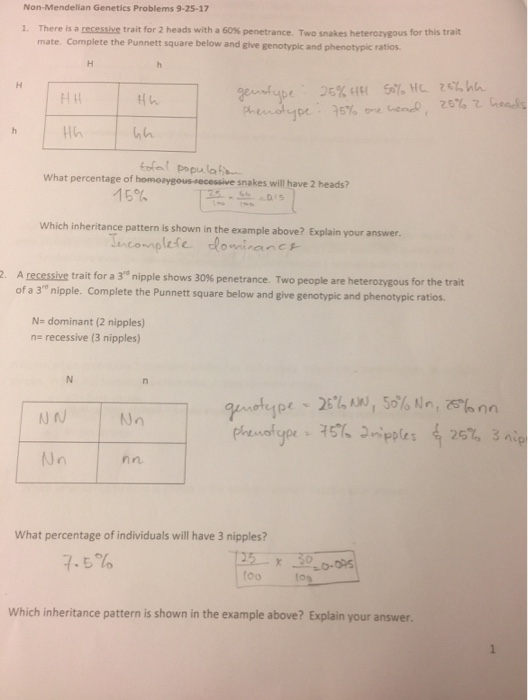 Non Mendelian Genetics Problems 9 25 17 There Is A Chegg Com