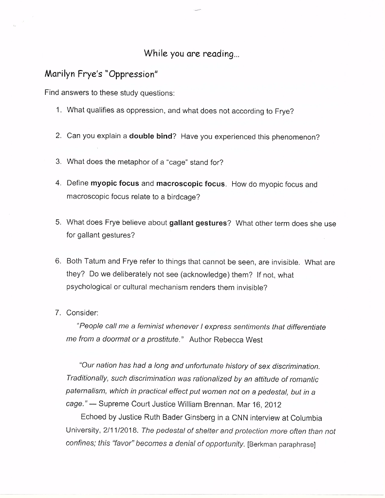 High School Essay Samples In Fryes Essay Oppression And Tatums Essay Defining Racism Can We Talk How Does The Birdcage Illustrate Tatums Idea Of Internalized Oppression High School Entrance Essay Examples also Compare And Contrast Essay Topics For High School Students In Fryes Essay Oppression And Tatums Essay Def Cheggcom High School Essay Help
