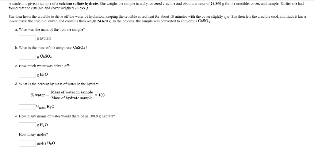 Solved F. How Many Grams Of CaSO4 Are There In 100.0 G Hy