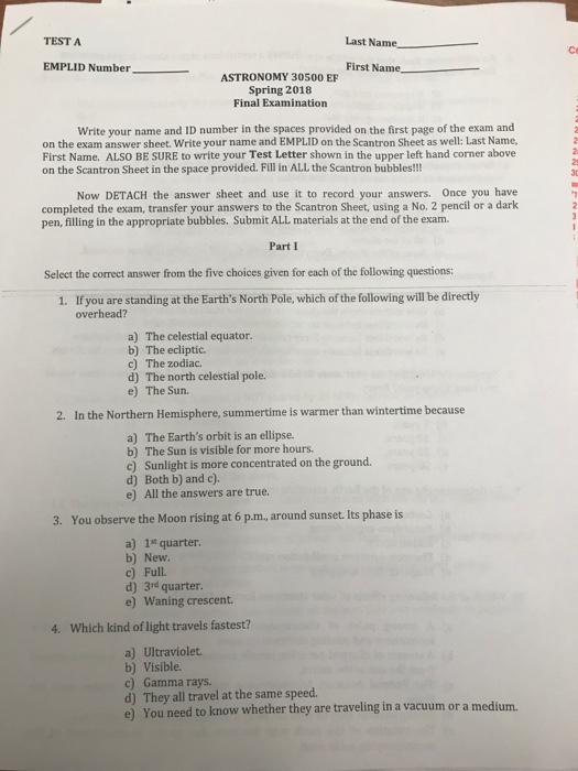 astronomy test questions and answers
