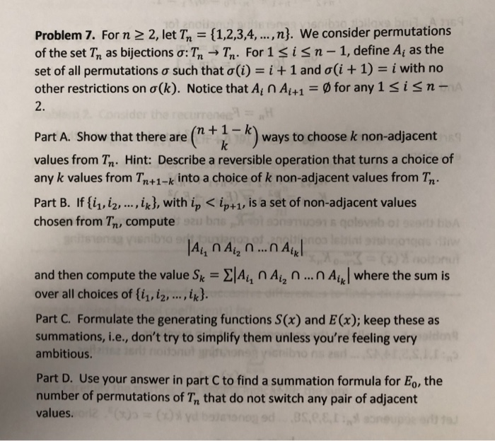 Solved Problem 7 For N 2 2 Let T 1 2 3 4 N We Co Chegg Com