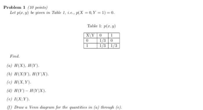Solved Problem 1 10 Points Let Per Y Be Given In Table 1 Chegg Com
