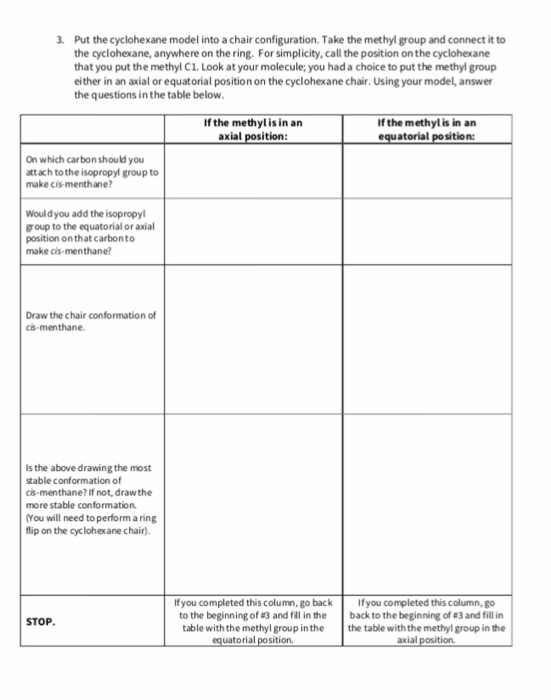 Solved 3 Put The Cyclohexane Model Into A Chair Configur