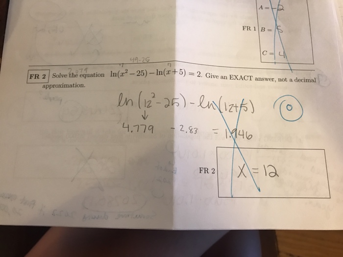 Solved Solve The Equation Lnx2 25 Lnx 5 2 G