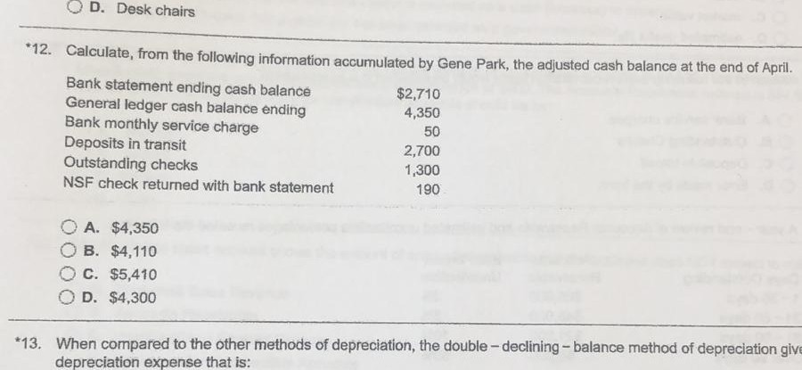 Solved D Desk Chairs 12 Calculate From The Following I