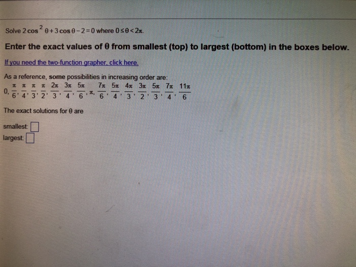 Solved Solve 2 Cos 2 8 3 Cos 8 2 0 Where Ose 2x Enter The Chegg Com