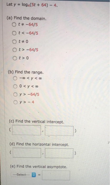 Solved Let Y Log4 5t 64 4 A Find The Domain O T 64 Chegg Com
