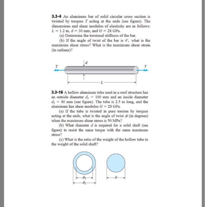 Solved 3.3-4 An aluminum bar of solid circular cross section