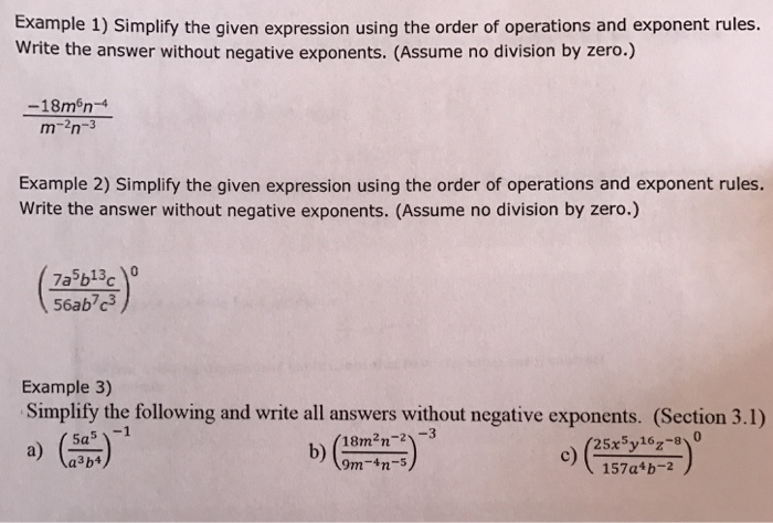 Solved Example 1 Simplify The Given Expression Using The Chegg Com