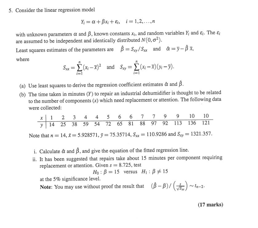 5 Consider The Linear Regression Model Yabxie I Chegg Com