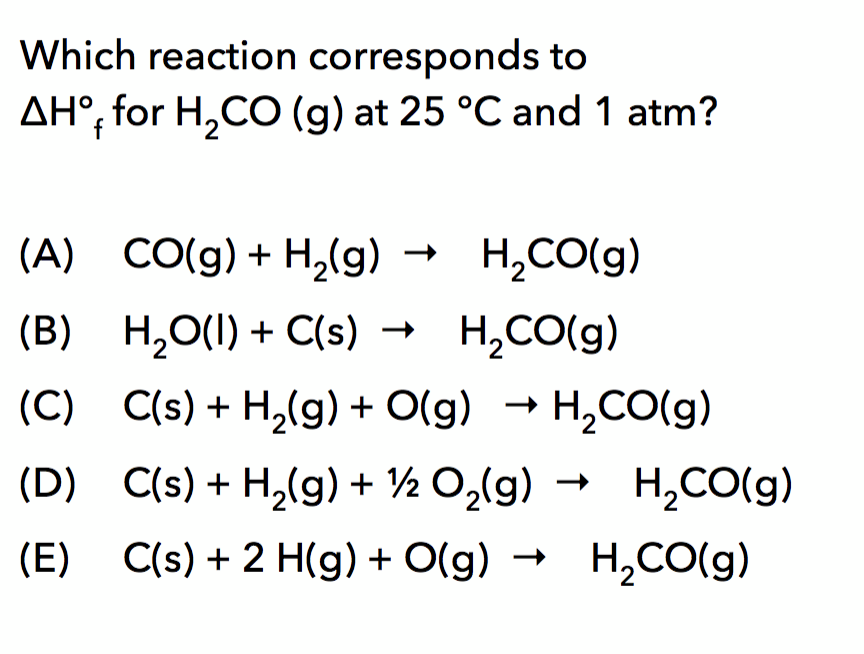 Solved Which Reaction Corresponds To Dh F For H2co G A Chegg Com