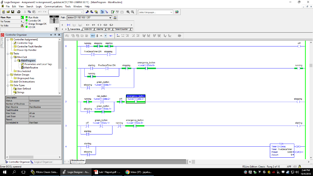 Solved The ladder logic diagram below, from the Rockwell 