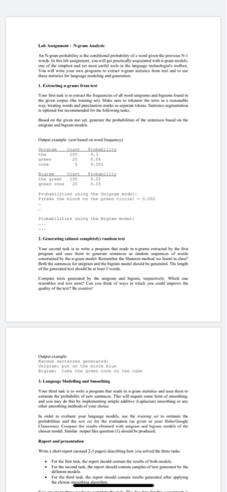 and bigram 20 5.0 the green reen one Probabs 1itles using the Unigzan mode1 Ptake the block on the green cirele.002 Birra: ta