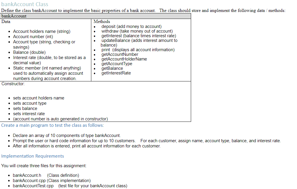 Solved Bankaccount Class Define The Class Bankaccount To