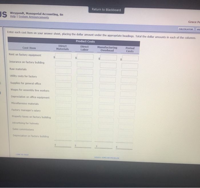 Solved Return To Blackboard Weygandt Managerial Accounting Chegg Com