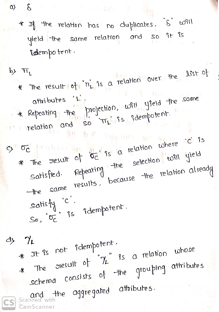 e relattn has no duplicates. ii yield the same relation and So 1t 1s dempo te nt * The result ot mLis a relation over the lis