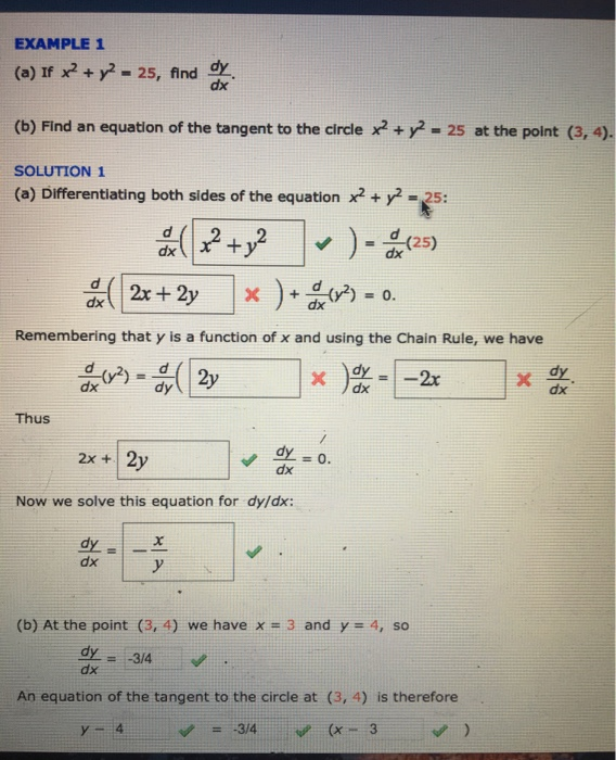 Solved Example 1 A If X2 Y2 25 Find Dy Dx B Find An Chegg Com