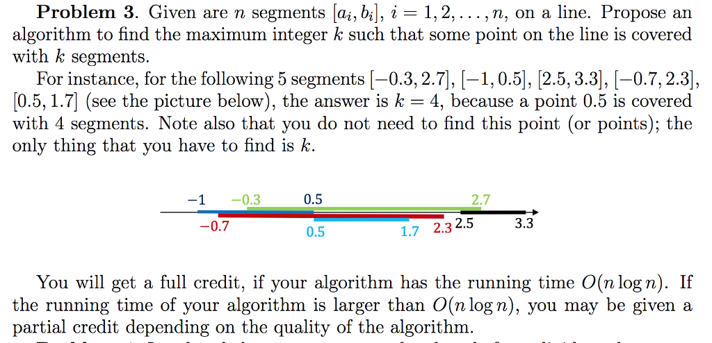 Solved Problem 3 Given N Segments Ai Bil 1 2 N Line Propose Algorithm Find Maximum Integer K Poi Q