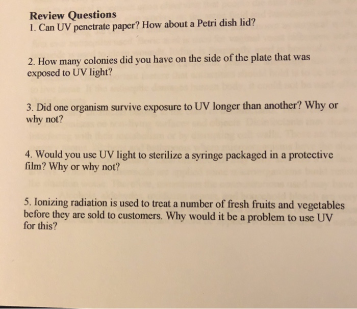 Review Questions 1 Can Uv Penetrate Paper How Ab Chegg Com