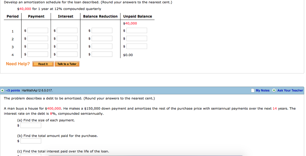 solved develop an amortization schedule for the loan desc