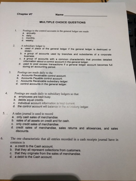Solved Chapter 7 Name Multiple Choice Questions 1 Posti Chegg Com